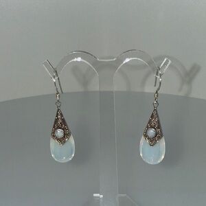 925 sterling Silver and White Opal Teardrop Earrings